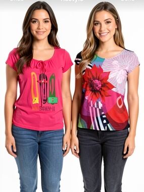 S🌸2 Hot Pink Short-Sleeve Graphic Tee Moschino Jeans & Desigual